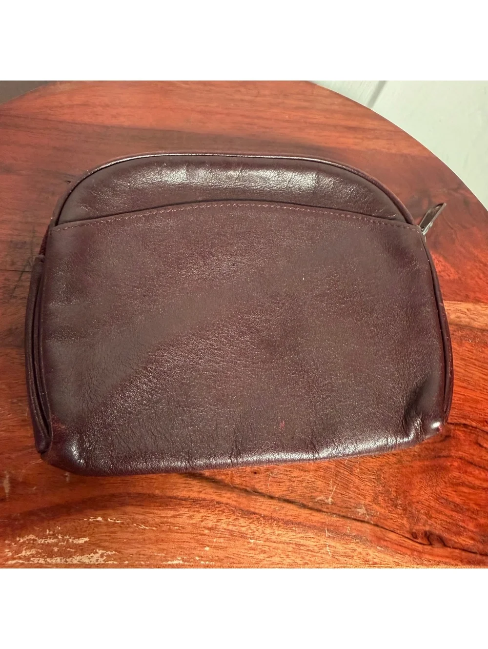 Vintage Etienne Aigner Burgundy Oxblood Leather Mini Coin Purse Wallet Zip Pouch